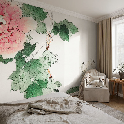 Nursery wall mural with a subtle floral design