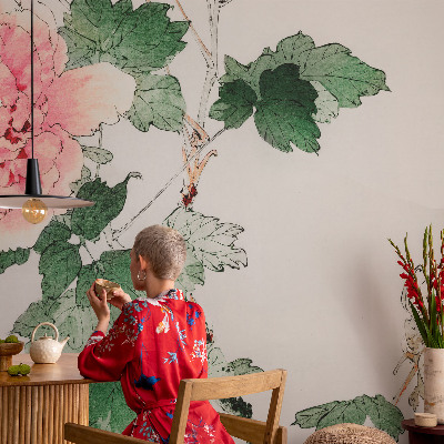 Nursery wall mural with a subtle floral design