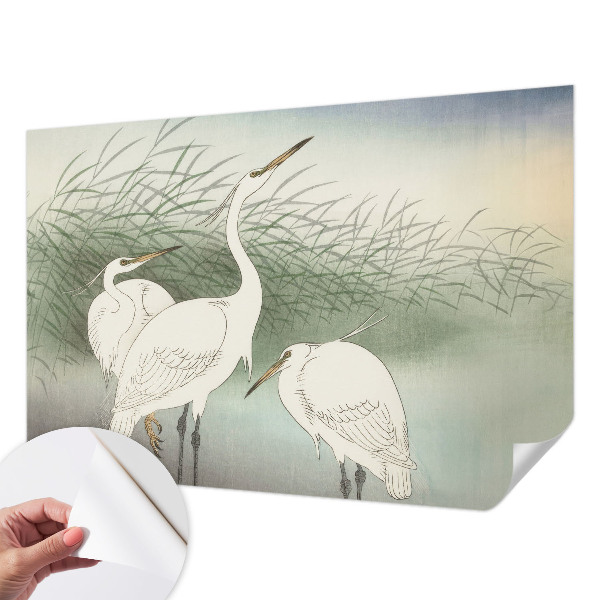 Baby room wall mural with a heron scene among tall grass