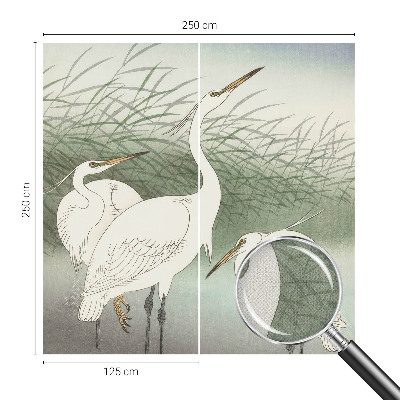 Baby room wall mural with a heron scene among tall grass