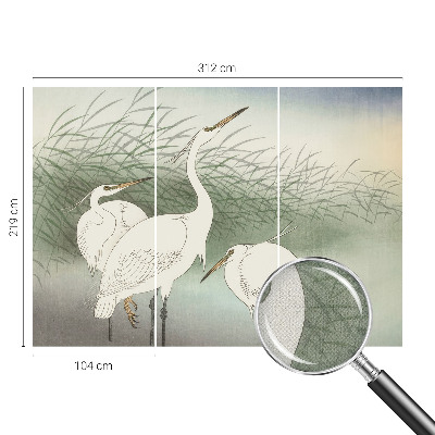 Baby room wall mural with a heron scene among tall grass