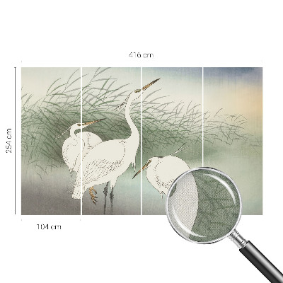 Baby room wall mural with a heron scene among tall grass