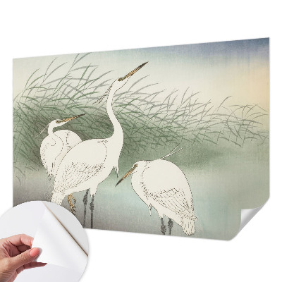 Baby room wall mural with a heron scene among tall grass