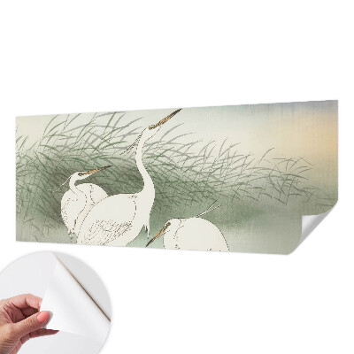 Baby room wall mural with a heron scene among tall grass
