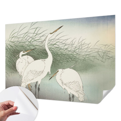 Baby room wall mural with a heron scene among tall grass