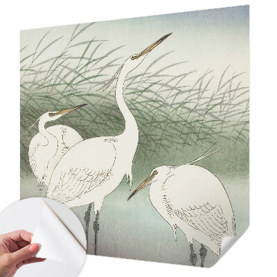 Baby room wall mural with a heron scene among tall grass