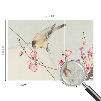 Peel and stick wall mural with a floral and bird design