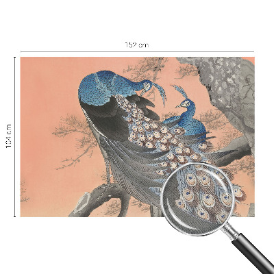 Self-adhesive wall mural with a peacock design