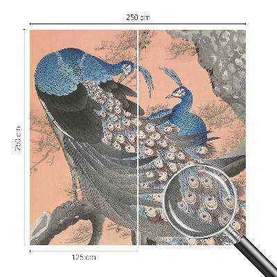 Self-adhesive wall mural with a peacock design