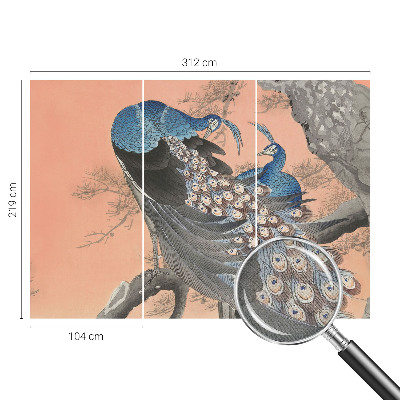 Self-adhesive wall mural with a peacock design