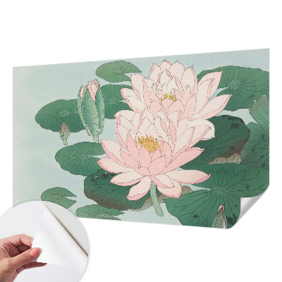 Peel and stick wallpaper mural with a water lotus design