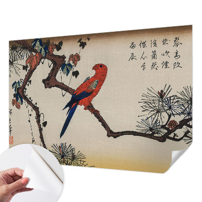 Stick-on wall mural with a bird on a branch