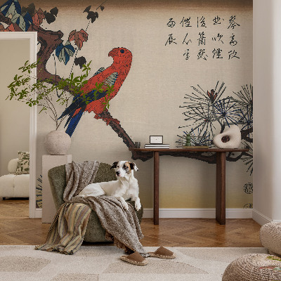 Stick-on wall mural with a bird on a branch
