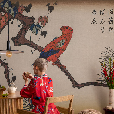 Stick-on wall mural with a bird on a branch