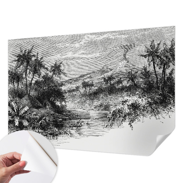Removable wall mural with an exotic panoramic design