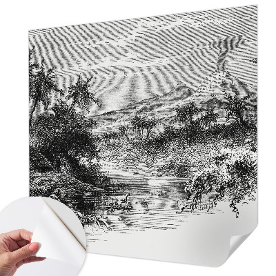 Removable wall mural with an exotic panoramic design