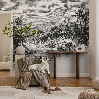 Removable wall mural with an exotic panoramic design