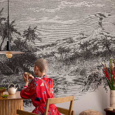 Removable wall mural with an exotic panoramic design