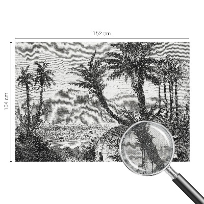 Removable wall mural wallpaper with a tropical oasis design