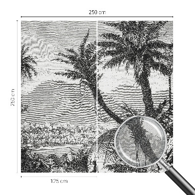 Removable wall mural wallpaper with a tropical oasis design