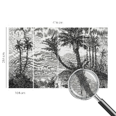 Removable wall mural wallpaper with a tropical oasis design