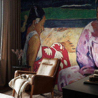 Peel and stick wall mural featuring a beach scene for the living room