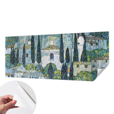 Peel and stick wall mural for kids' room featuring cypress house illustrations