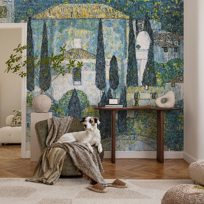 Peel and stick wall mural for kids' room featuring cypress house illustrations