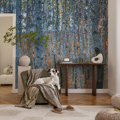 3D wall mural with a birch forest design