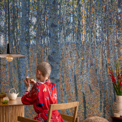 3D wall mural with a birch forest design