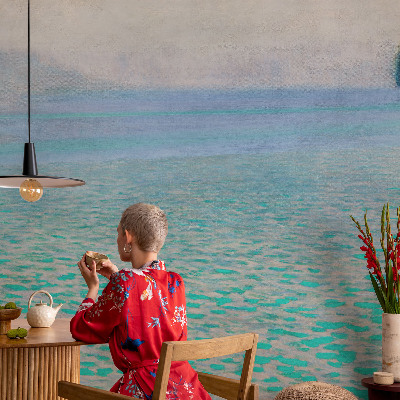 Nursery wall mural with a turquoise water design