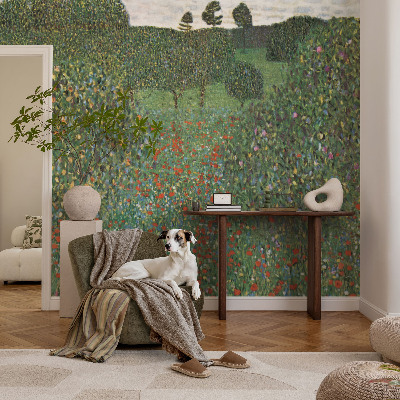 Baby room wall mural with a flower meadow design