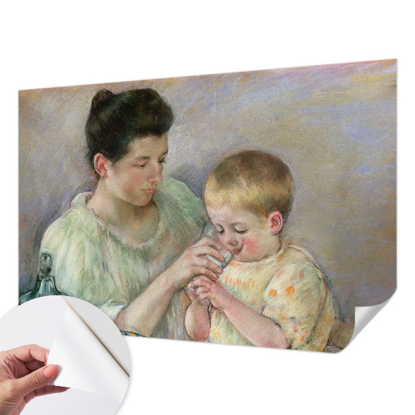 Peel and stick wall mural with a parental care design