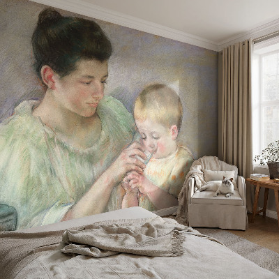 Peel and stick wall mural with a parental care design