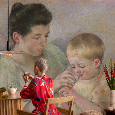 Peel and stick wall mural with a parental care design