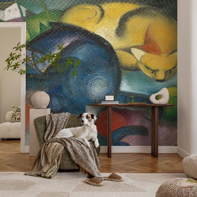 Peel and stick wallpaper mural with cat artwork