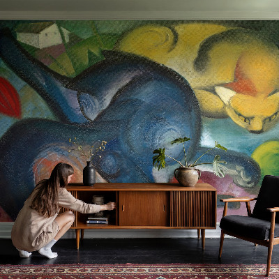 Peel and stick wallpaper mural with cat artwork