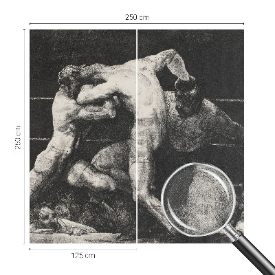 Self-adhesive wall mural featuring a boxers' duel