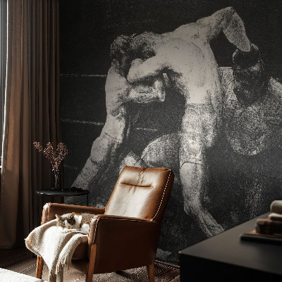 Self-adhesive wall mural featuring a boxers' duel