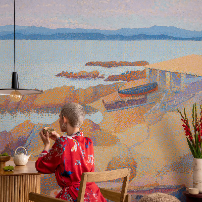 Removable wall mural with a sea view motif
