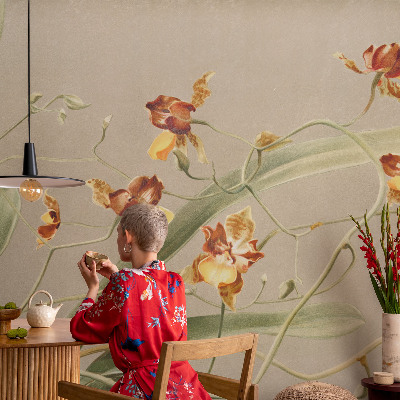 Peel and stick wall mural for bedroom featuring a classic orchid design