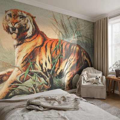 Peel and stick wall mural for kids' room with a tiger and nature motif