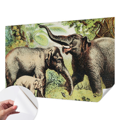 Peel and stick wall mural for living room featuring a family of elephants