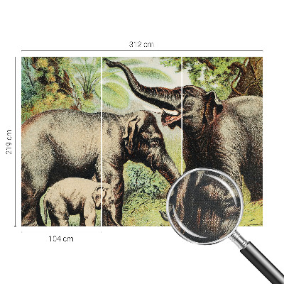 Peel and stick wall mural for living room featuring a family of elephants