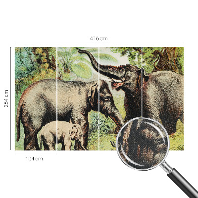 Peel and stick wall mural for living room featuring a family of elephants