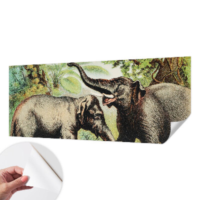 Peel and stick wall mural for living room featuring a family of elephants
