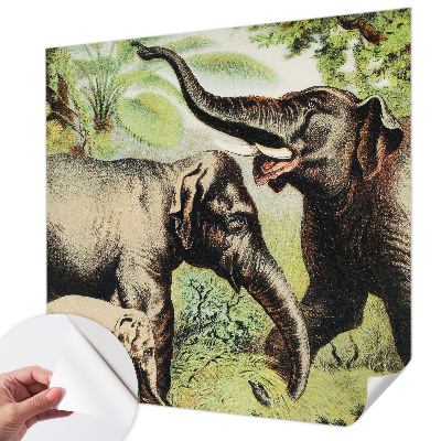 Peel and stick wall mural for living room featuring a family of elephants