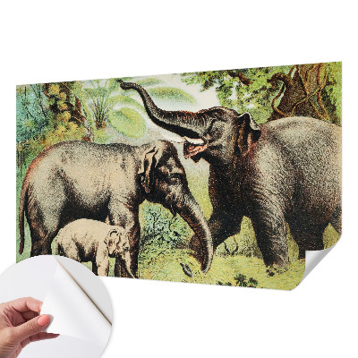 Peel and stick wall mural for living room featuring a family of elephants