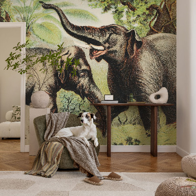 Peel and stick wall mural for living room featuring a family of elephants