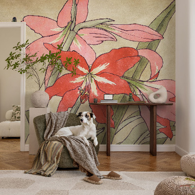 3D wall mural with daylily flower motif